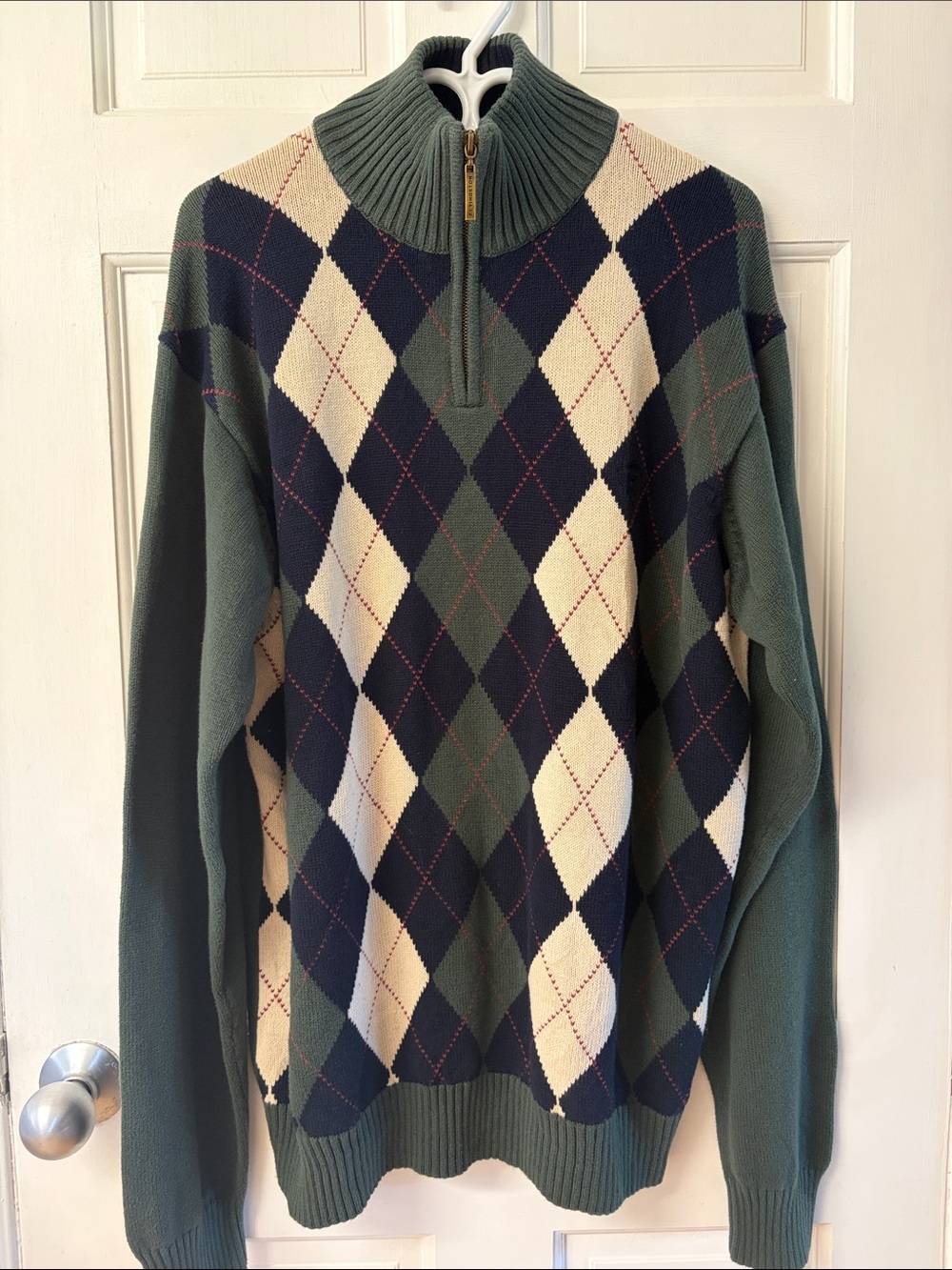 Kevingston quarter zip cotton argyle green sweater men’s size XL